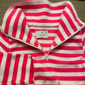 Dudley Stephens 	Prospect Pullover in Striped Fleece (Neon Pink / White)  GUC